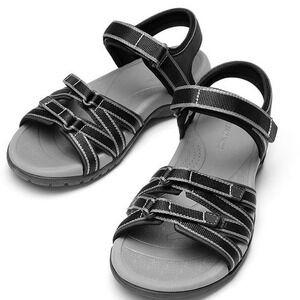 Dream Pairs Women Black Gray Adjustable Strap Outdoor Hiking Water Sandals Sz 8